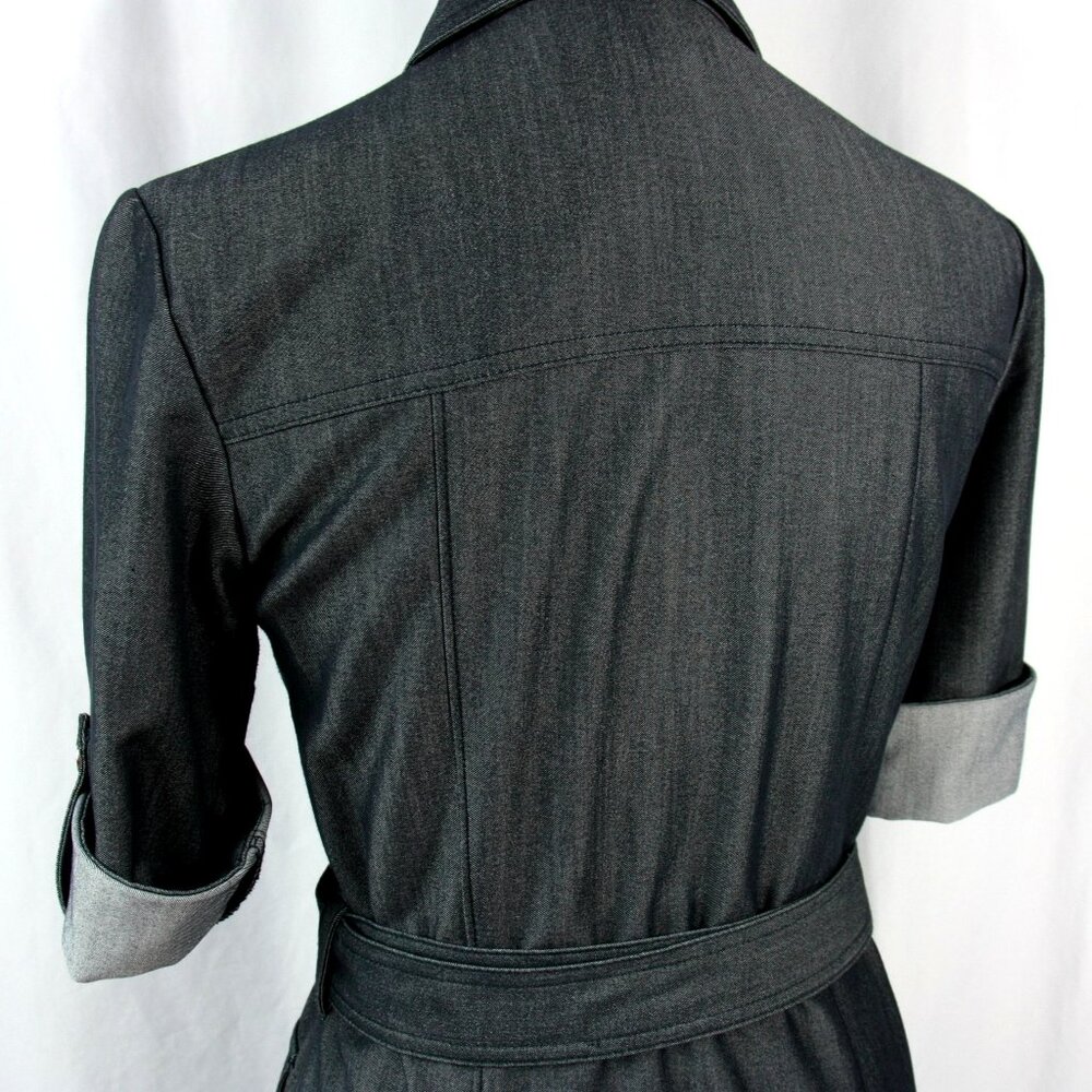 Sharagano Petite Zip Front Belted Pockets Chambray Shirtwaist Dress 4P 70s Style - Picture 8 of 11